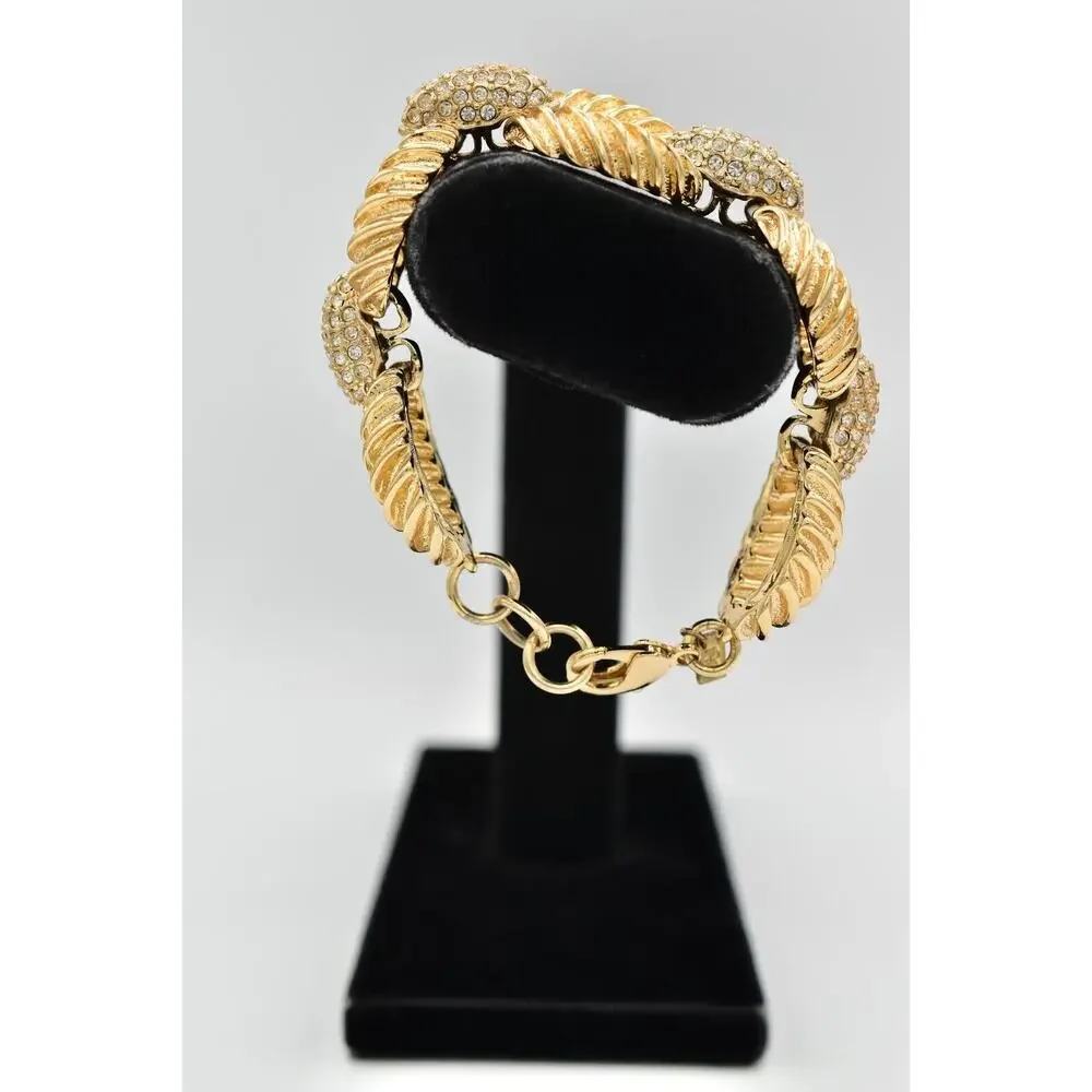 Banana Republic Chain Bracelet Crystal Linked Chunky Gold Tone Signed Y2K Bin4